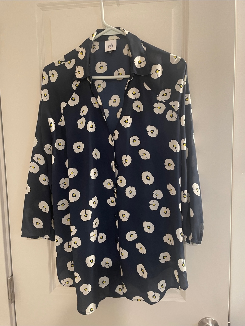 CAbi Navy Floral Button-Front Top with White Blooms
